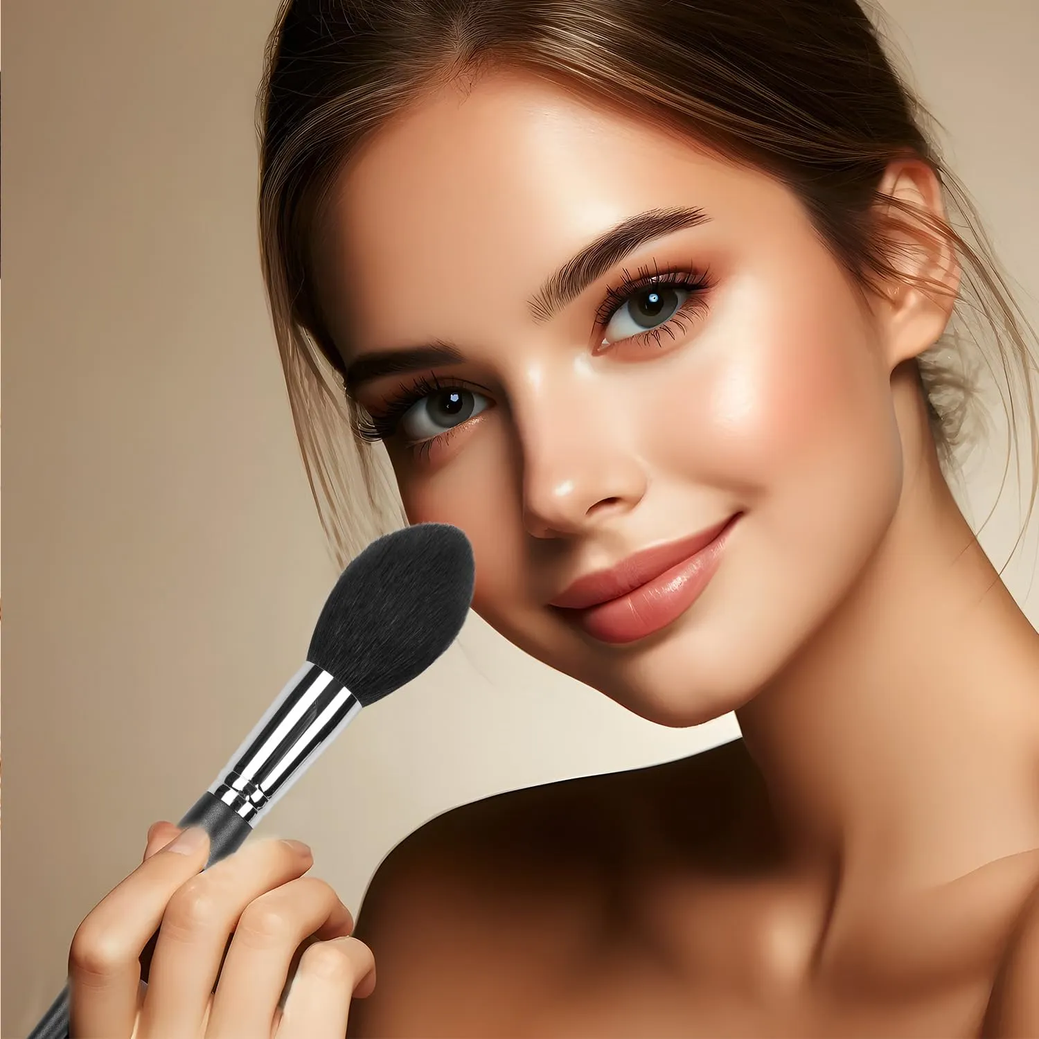 ENERGY Blush Brush for Cheeks Professional Tapered Powder Brush for Blusher Setting Powders Minerals Bronzer Contour Highlighter with Cream Powder Blending Soft Goat Hair Mastro Face Makeup Brush M204