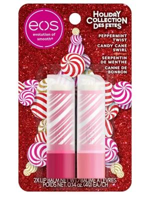 EOS Christmas Holiday Lip Balm Sticks Peppermint Twist & Candy Cane Swirl Stocking Fillers