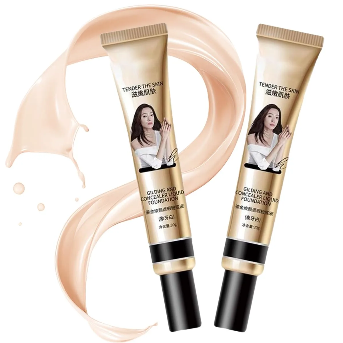 F V Concealer Foundation CC Liquid 30ml 24HR Matte, Lightweight Long-Lasting Waterproof Foundation, F V Concealer Foundation Base Makeup Moisturizing Liquid Full Coverage (02 natural 03 bright)