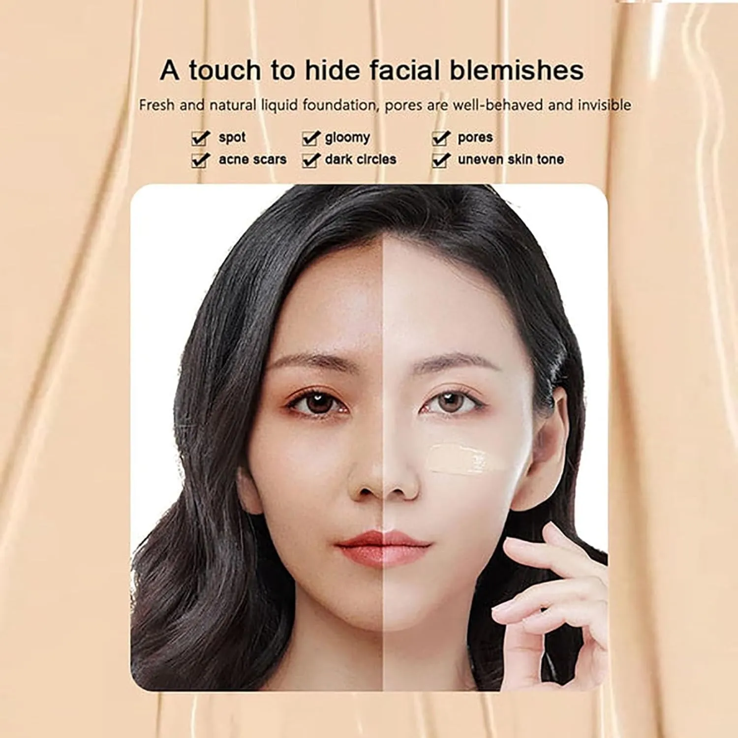 F V Concealer Foundation CC Liquid 30ml 24HR Matte, Lightweight Long-Lasting Waterproof Foundation, F V Concealer Foundation Base Makeup Moisturizing Liquid Full Coverage (02 natural 03 bright)