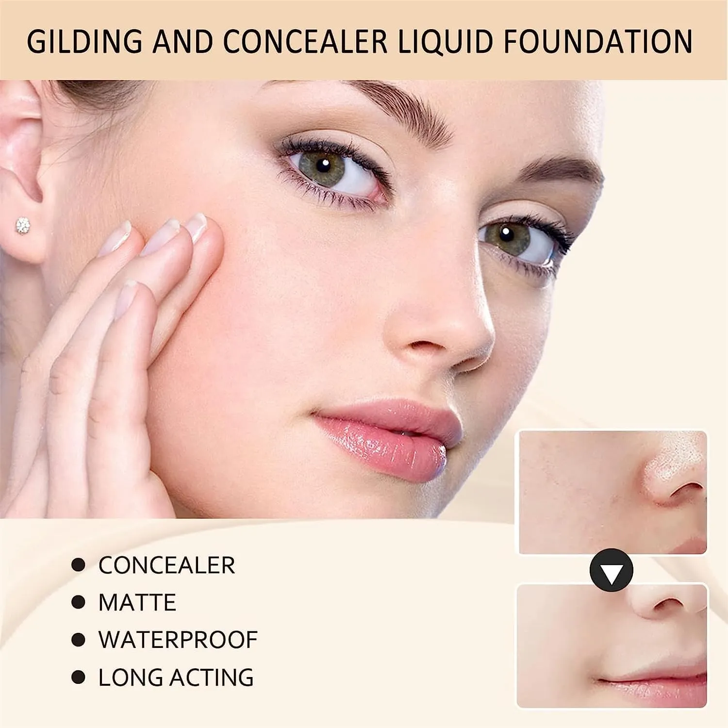 F V Concealer Foundation CC Liquid 30ml 24HR Matte, Lightweight Long-Lasting Waterproof Foundation, F V Concealer Foundation Base Makeup Moisturizing Liquid Full Coverage (02 natural 03 bright)