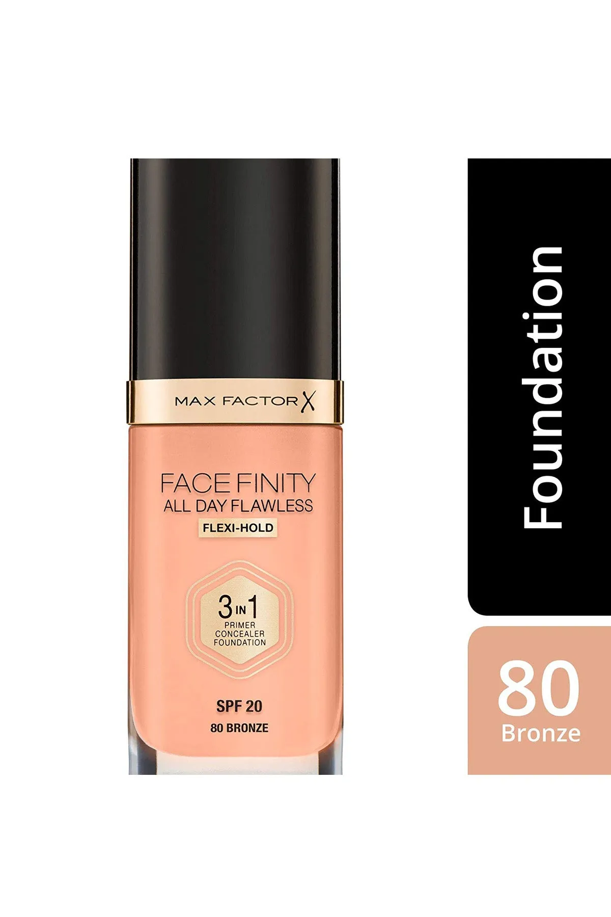 Facefinity All Day Flawless, Liquid Foundation, 3in1, 080 Bronze, 30 ml