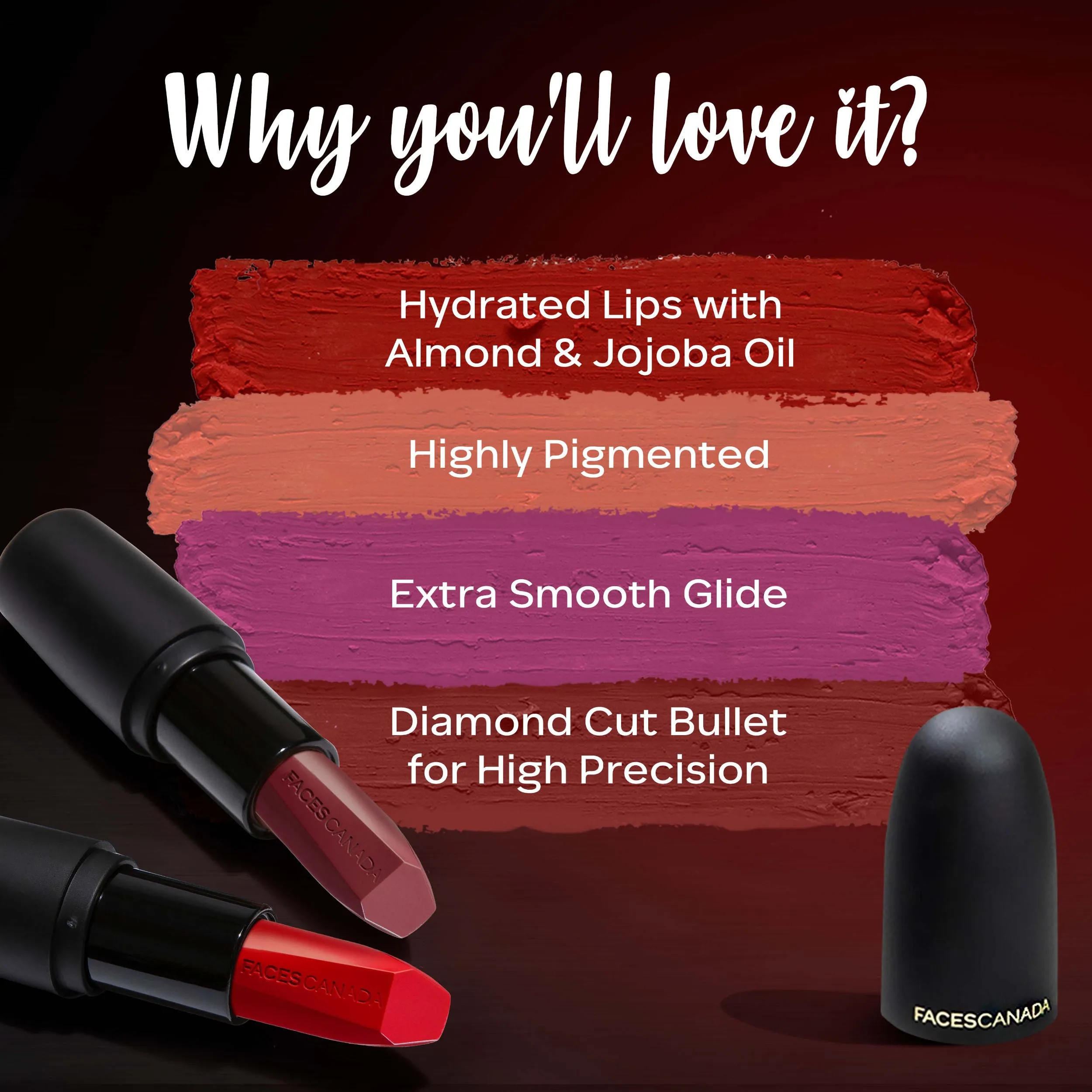 Faces Canada Weightless Matte Lipstick |Jojoba and Almond Oil enriched| Highly pigmented | Smooth One Stroke Weightless Color | Keeps Lips Moisturized | Shade - Kissed Ruby 4g