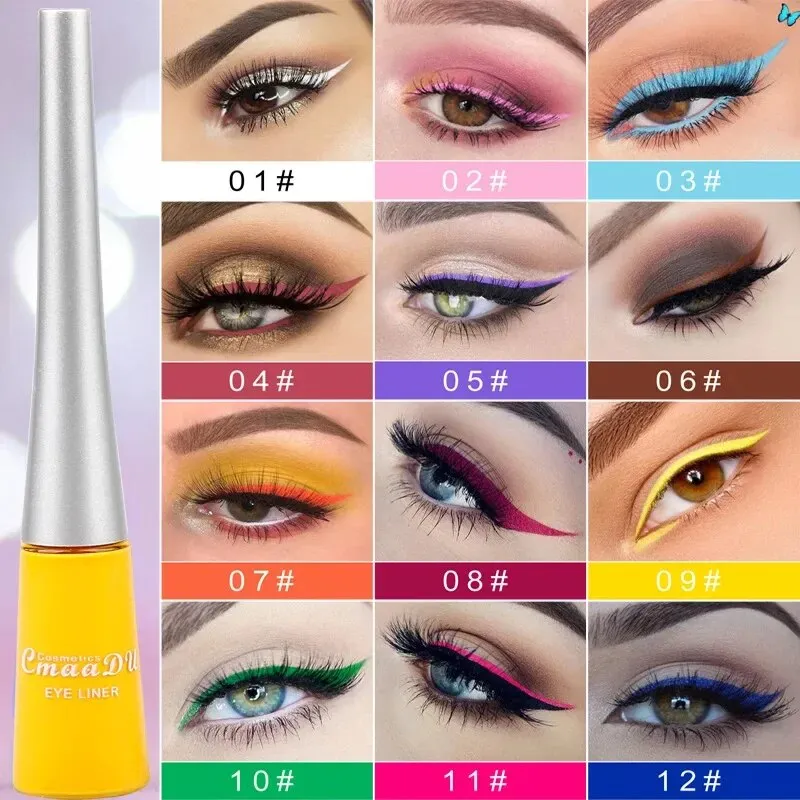 Flytonn- Matte Neon Liquid Eyeliner Pencil 12 Colors Waterproof Long Lasting Yellow Blue Green White Eyeliner Pen Eyes Makeup Cosmetics
