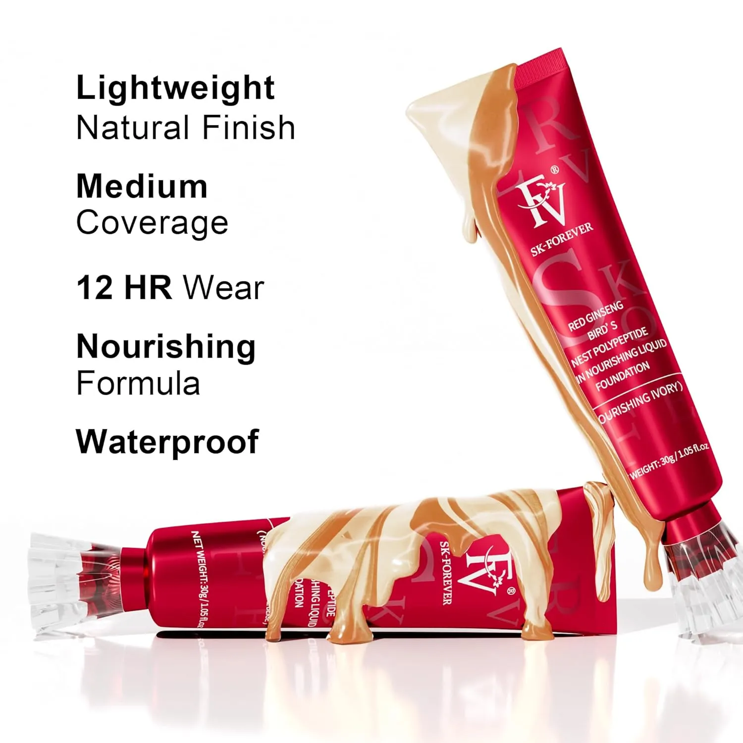 FV Waterproof Liquid Foundation, Dewy Finish Long Lasting Lightweight Medium Coverage Face Makeup for Normal & Dry Skin, Cruelty Free, Classic Ivory, 30ml