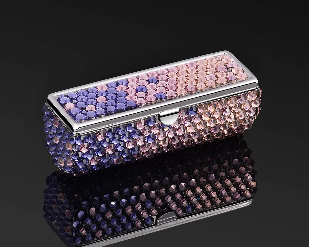 Gradation Swarovski Crystal Lipstick Case With Mirror - Purple