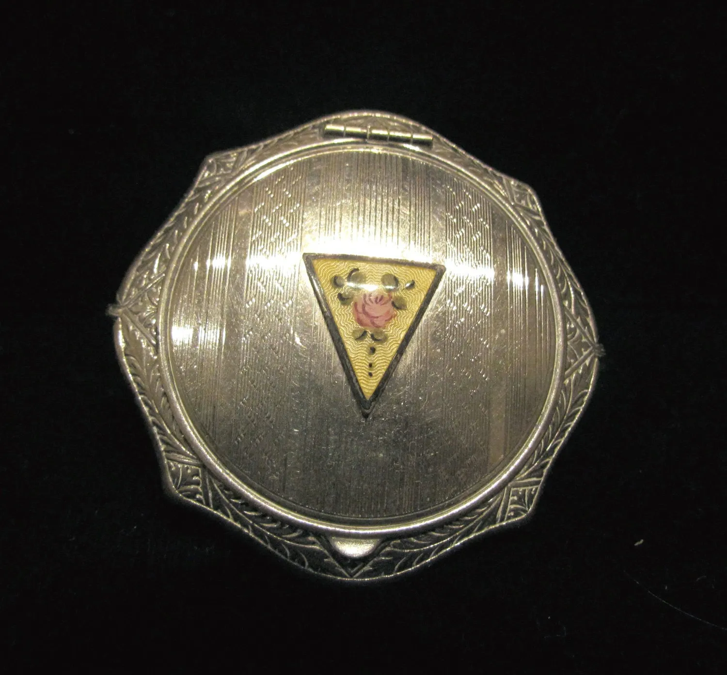 Guilloche Powder Compact Art Deco Silver Powder Rouge Compact