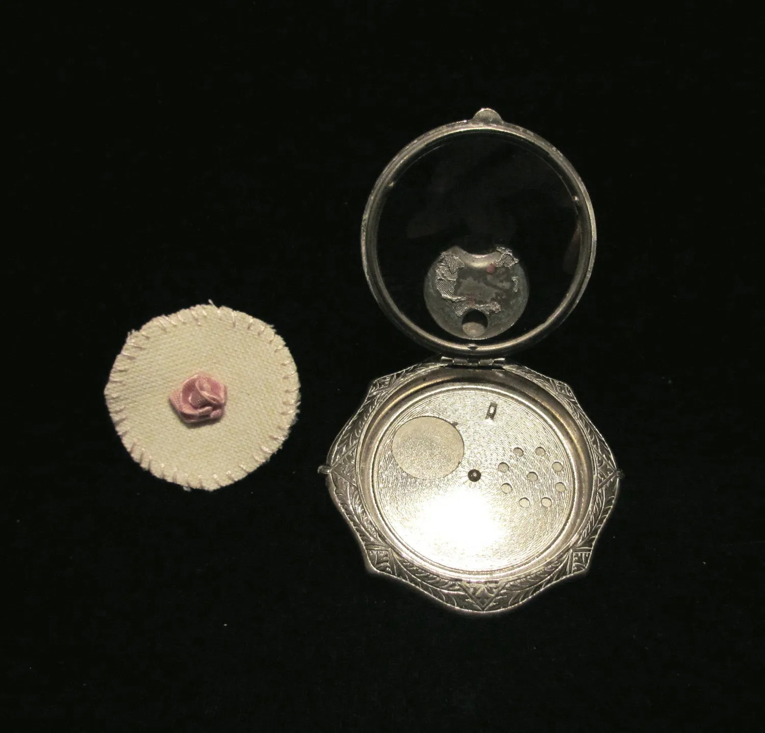 Guilloche Powder Compact Art Deco Silver Powder Rouge Compact