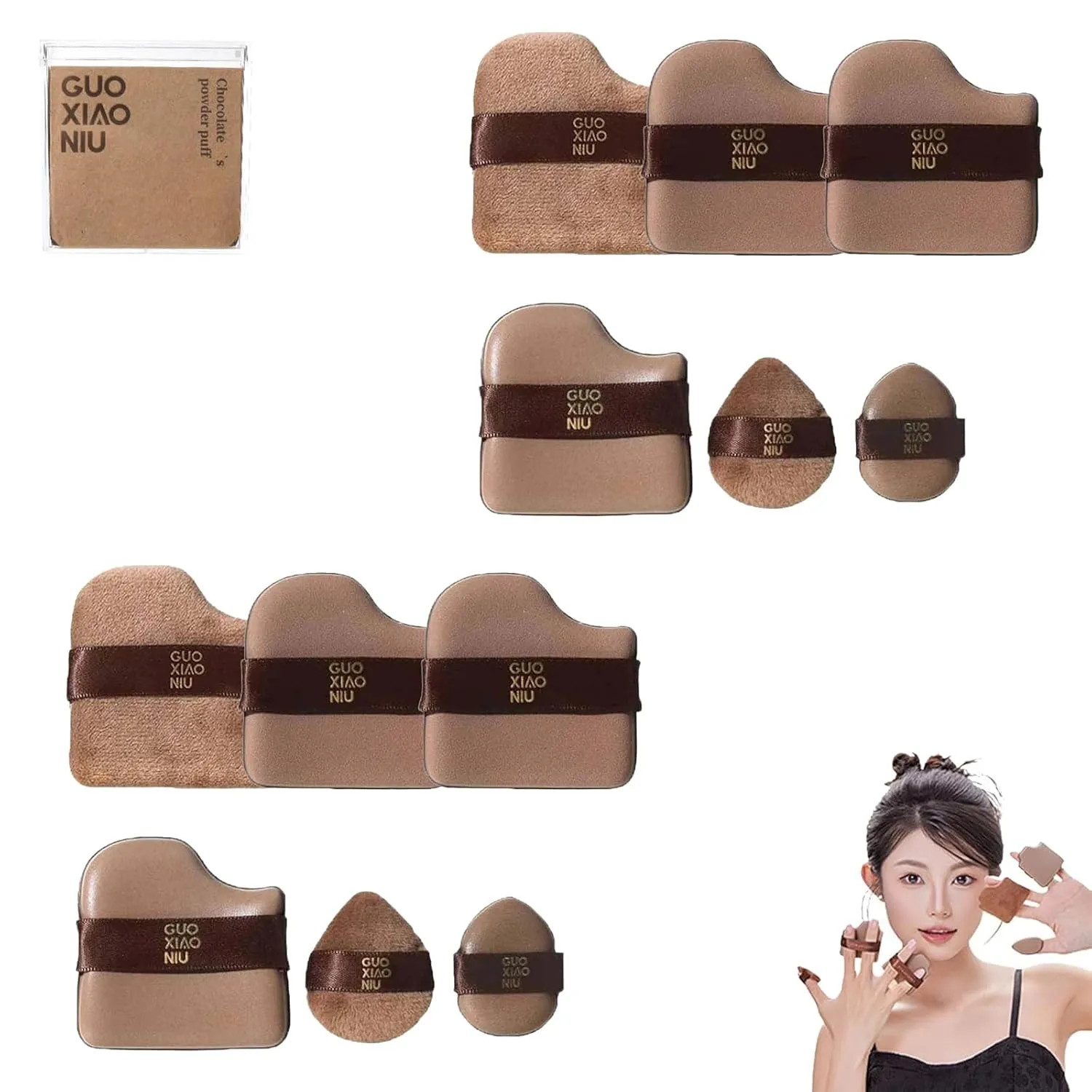 Guo Xiao Niu Makeup Puff, Chocolate Biscuit Powder Puff, 6 PCS Foundation Sponge, Powder Puff, Makeup Sponge, Cushion, Soft Long-Lasting and Beginner-Friendly, Wet and Dry (2sets)