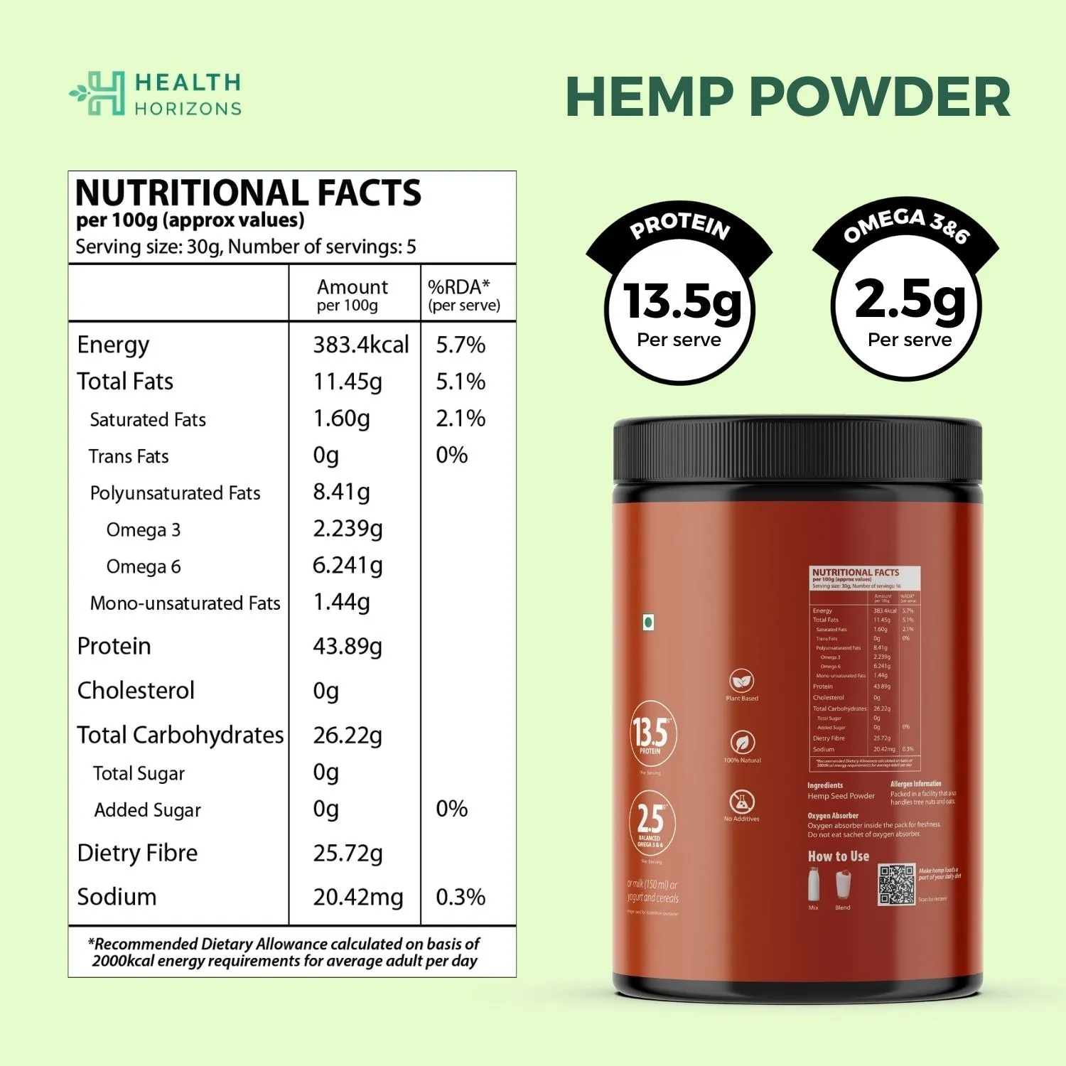 Health Horizons Hemp Protein Powder (500g)