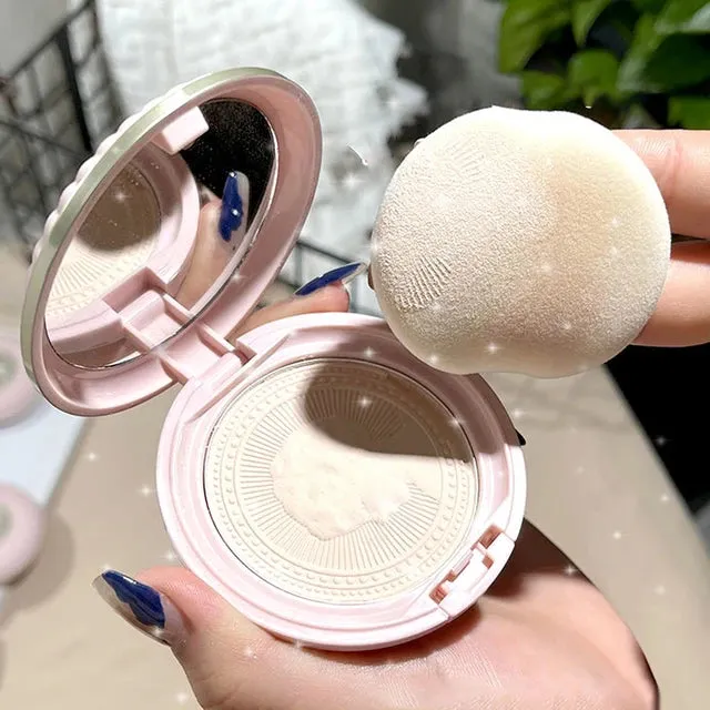 HOJO Embossed Feather Soft Honey Powder Cake Light Delicate Concealer Oil Control Makeup Invisible Pores Lasting Face Makeup