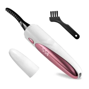 HOM Heated Eyelash Curler - USB Rechargeable Wand-Style Lash Curler - Fast Heat Up for Long-Lasting Lash Lift - Easy Clean Up with Included Cleaning Brush (White)