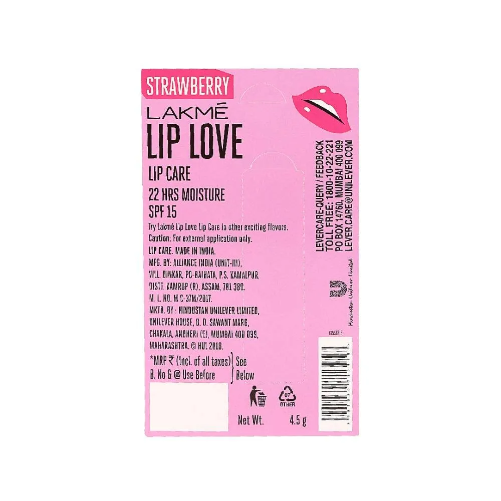 Lakme Lip Love Chapstick Strawberry Lip Balm, 4.5 g