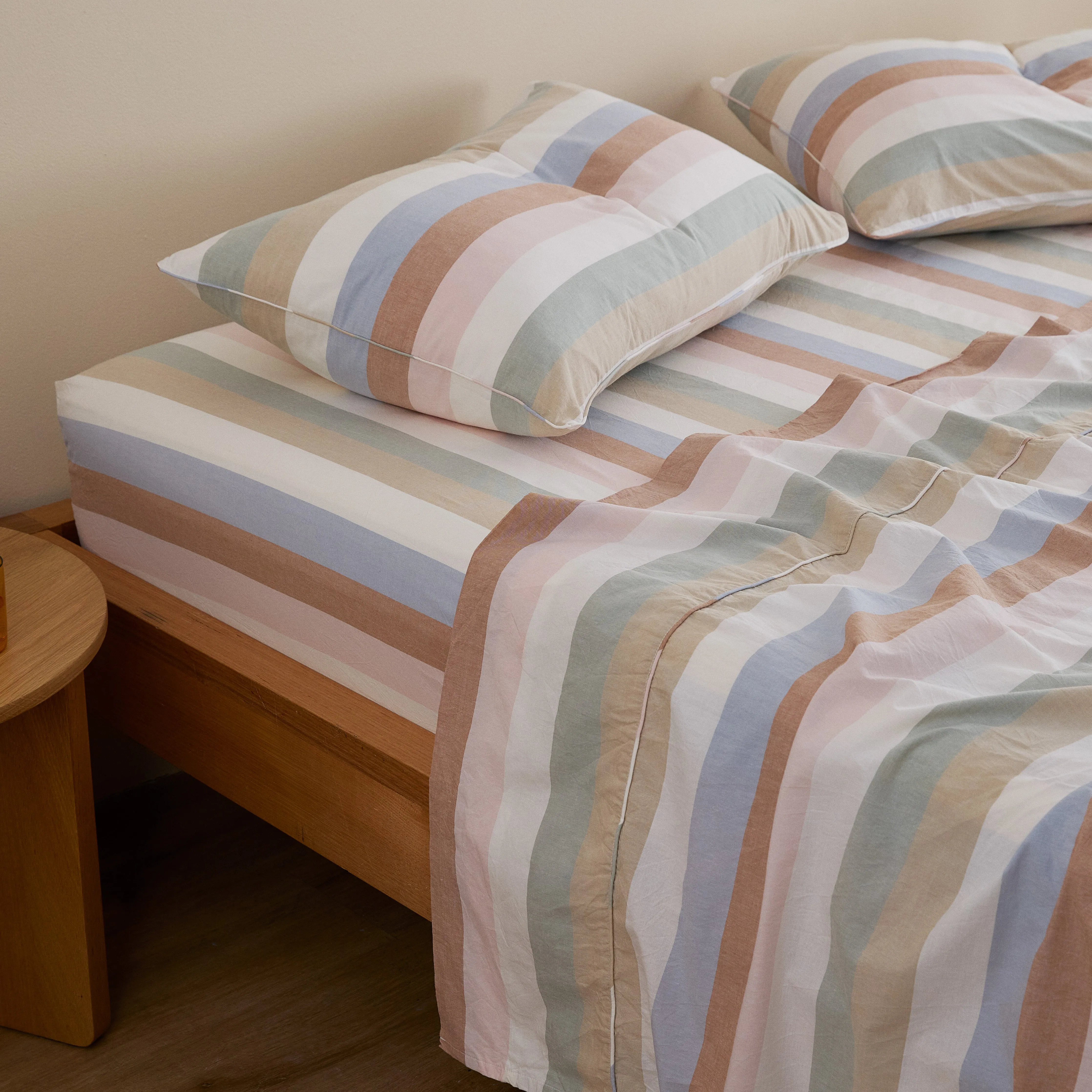 Leo Washed Cotton - Sunny Stripe Bed Sheets