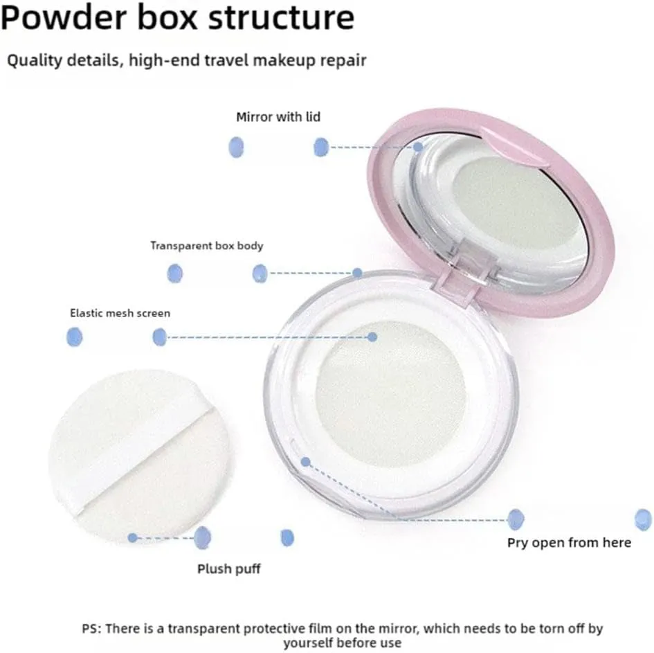 Loose Powder Container with Puff,Refillable Empty Powder Compact with Mirror,Reusable Plastic Empty Powder Case Portable DIY Makeup Powder Container Compact Case for Travel Business (Silvery)