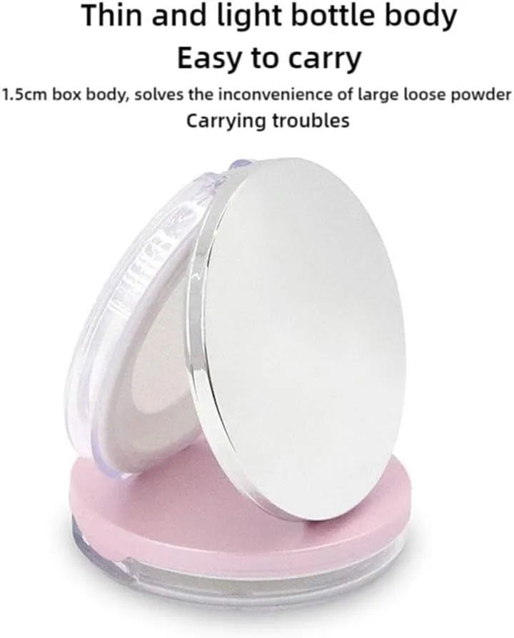 Loose Powder Container with Puff,Refillable Empty Powder Compact with Mirror,Reusable Plastic Empty Powder Case Portable DIY Makeup Powder Container Compact Case for Travel Business (Silvery)