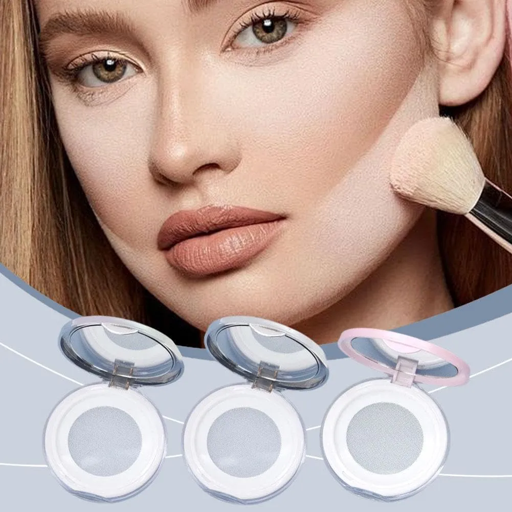 Loose Powder Container with Puff,Refillable Empty Powder Compact with Mirror,Reusable Plastic Empty Powder Case Portable DIY Makeup Powder Container Compact Case for Travel Business (Silvery)