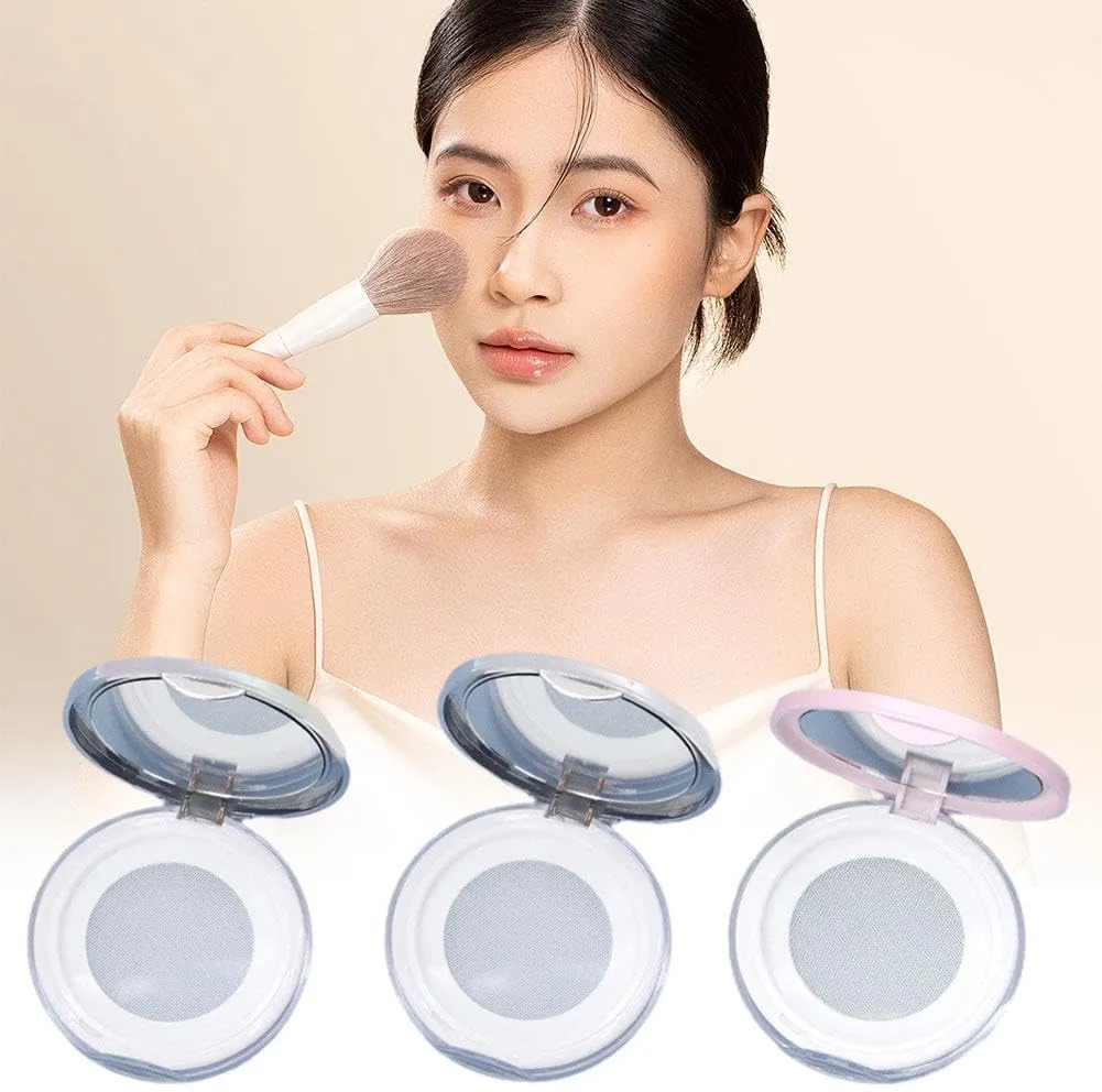 Loose Powder Container with Puff,Refillable Empty Powder Compact with Mirror,Reusable Plastic Empty Powder Case Portable DIY Makeup Powder Container Compact Case for Travel Business (Silvery)