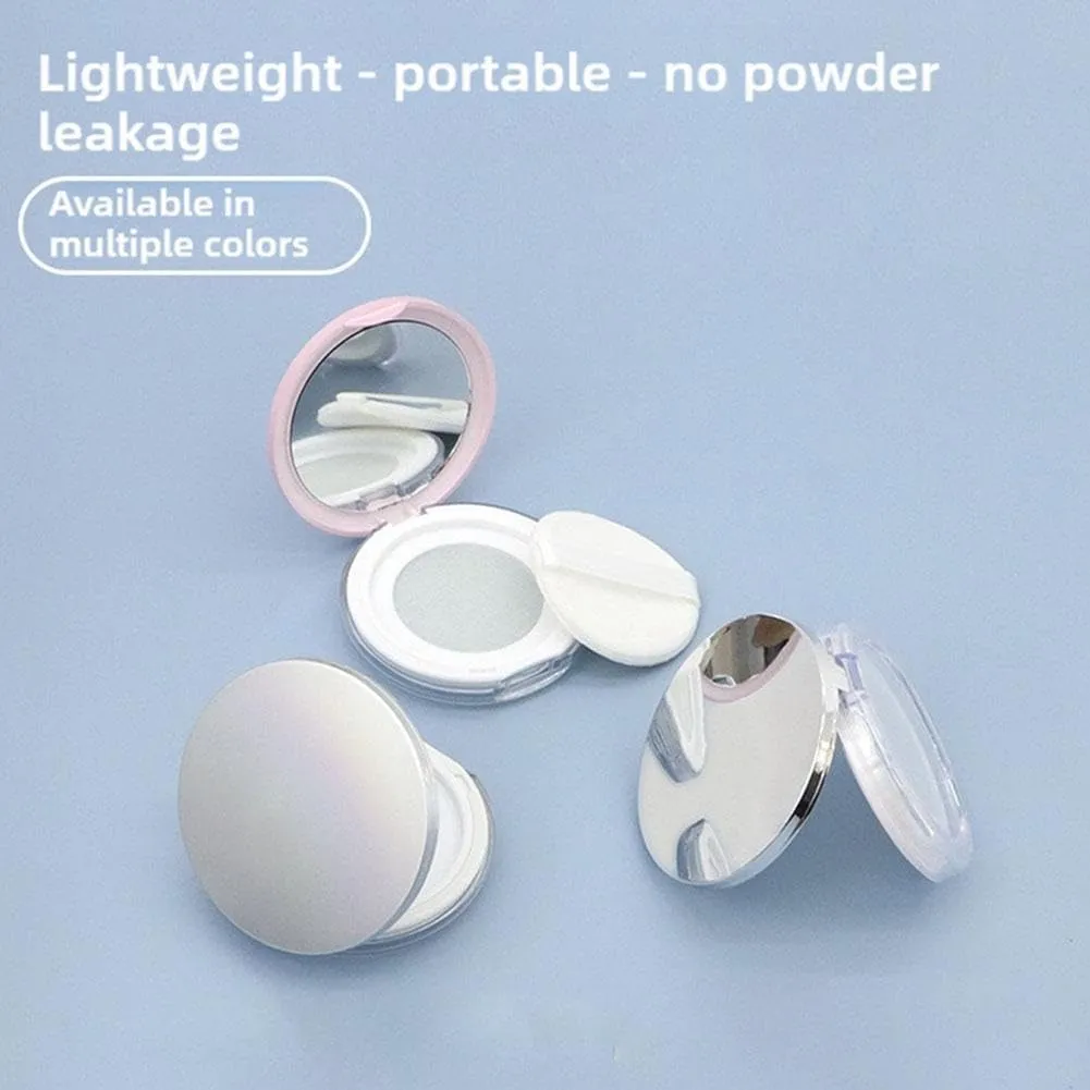 Loose Powder Container with Puff,Refillable Empty Powder Compact with Mirror,Reusable Plastic Empty Powder Case Portable DIY Makeup Powder Container Compact Case for Travel Business (Silvery)