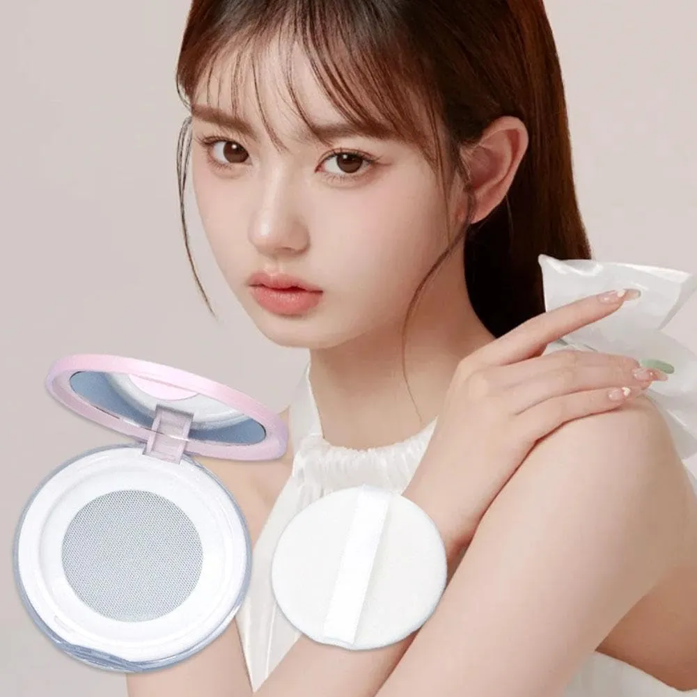Loose Powder Container with Puff,Refillable Empty Powder Compact with Mirror,Reusable Plastic Empty Powder Case Portable DIY Makeup Powder Container Compact Case for Travel Business (Silvery)