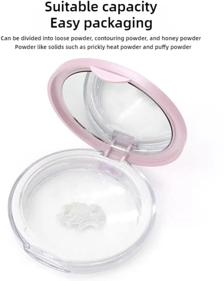 Loose Powder Container with Puff,Refillable Empty Powder Compact with Mirror,Reusable Plastic Empty Powder Case Portable DIY Makeup Powder Container Compact Case for Travel Business (Silvery)