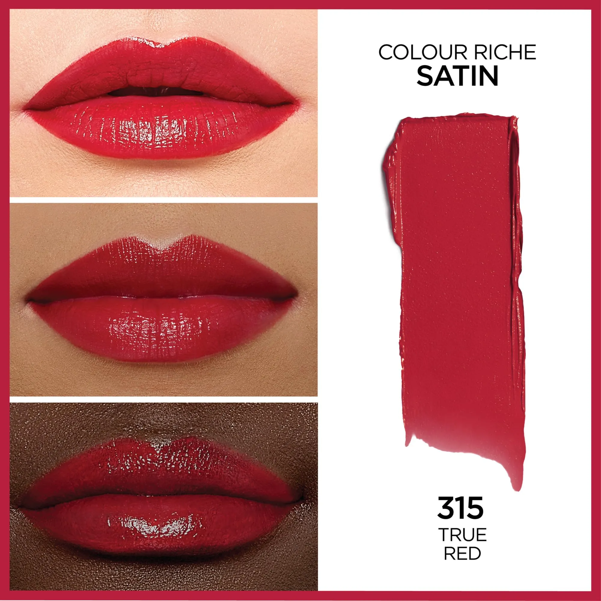 L’Oréal Paris Colour Riche Original Satin Lipstick, Hydrating Formula with Vitamin E & Argan Oil, True Red, 0.13 oz.