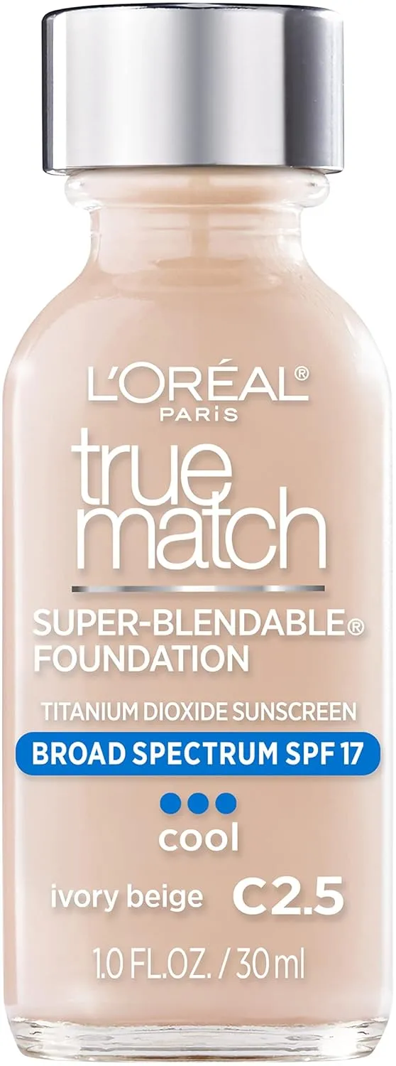 LOral Paris Makeup True Match Super-Blendable Liquid Foundation, Ivory Beige C2.5, 1 Fl Oz,1 Count