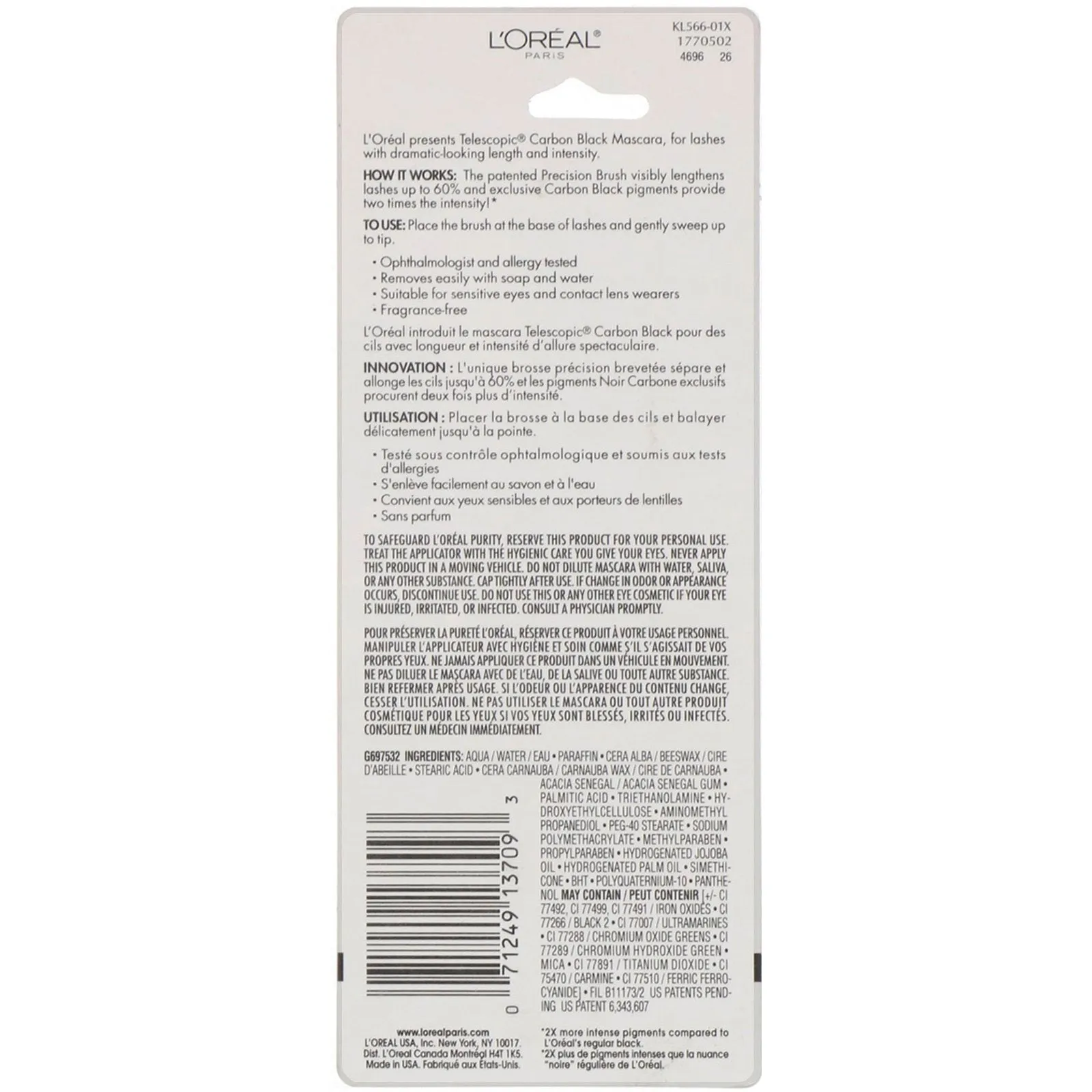 L'Oréal, Telescopic Carbon Black Mascara, 935 Carbon Black, 0.27 fl oz (8 ml)