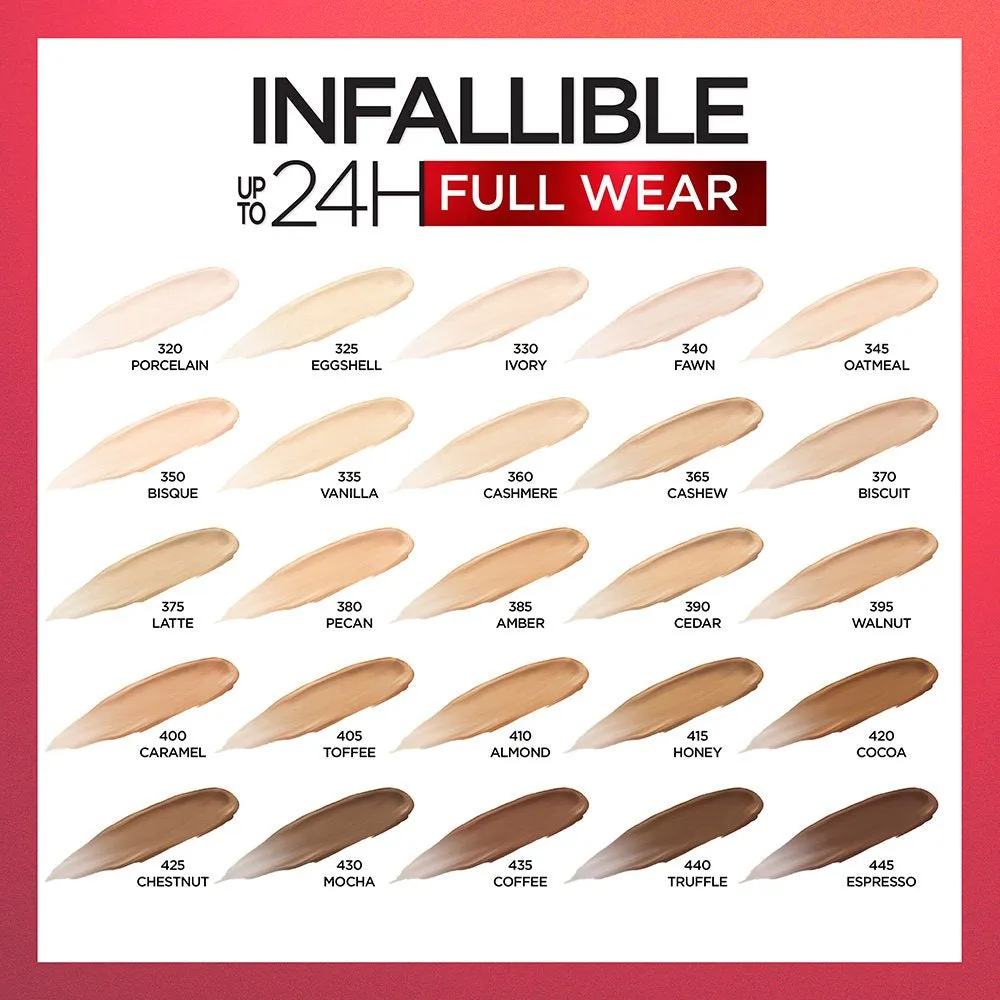 Loreal paris INFALLIBLE Up to 24HR Fresh Wear full coverage concealer كونسيلر تغطية كاملة من لوريال بارس