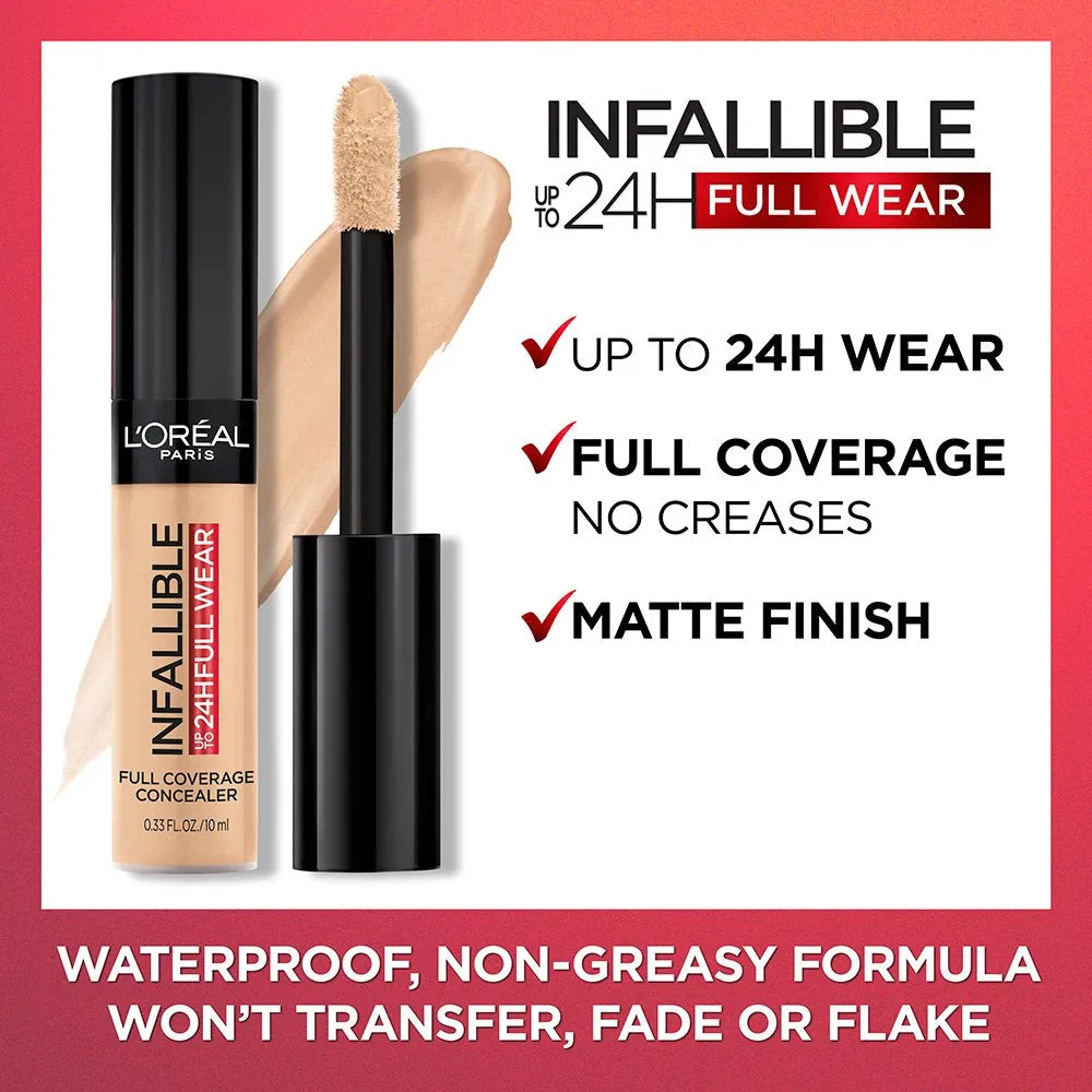 Loreal paris INFALLIBLE Up to 24HR Fresh Wear full coverage concealer كونسيلر تغطية كاملة من لوريال بارس