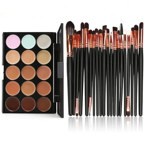 Makeup Cosmetic Concealer Palette 15 Colors Contour Face Cream   20 PCS Power Brush