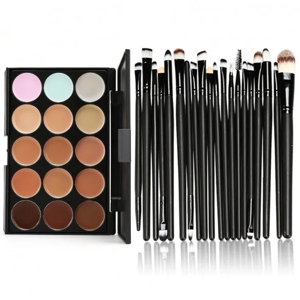Makeup Cosmetic Concealer Palette 15 Colors Contour Face Cream   20 PCS Power Brush