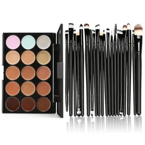 Makeup Cosmetic Concealer Palette 15 Colors Contour Face Cream   20 PCS Power Brush