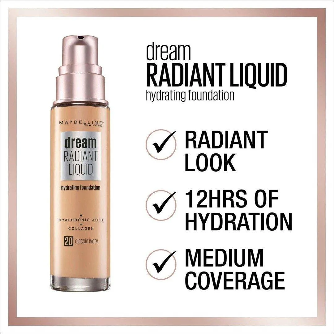 Maybelline Dream Radiant Liquid Hydrating Foundation with Hyaluronic Acid - Honey Beige 90