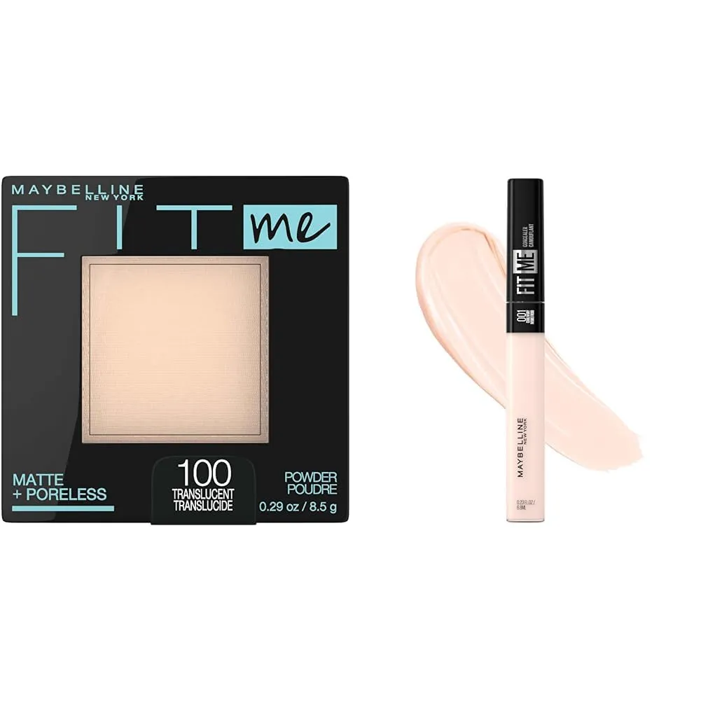 Maybelline Fit Me Matte   Poreless Pressed Face Powder & Liquid Concealer Makeup Bundle, 2 Count