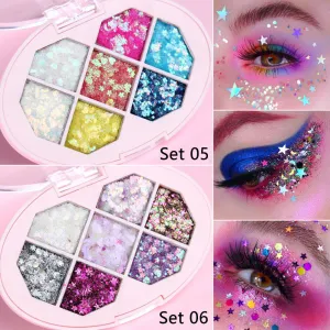 Mermaid Small Sequins Glitter Eyeshadow Palette Stage Performance Nightclub Carnival Cosmetics Makeup Pallet Long Lasting Sparkling 7 Colors (Set 05)