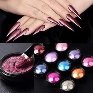 NEW M-Aimee 28 Pc Chrome Nail Powder Metallic Nail Art Powder Mirror Effect Manicure Pigment 14 Colors 1g/Jar Nail Powders with 14 Pcs Eyeshadow Sticks