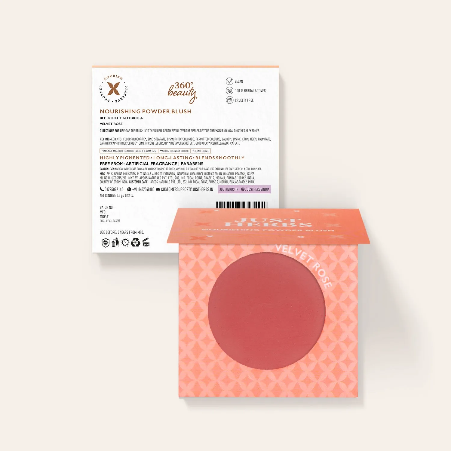 Nourishing Powder Blush with Beetroot and Gotukola - Velvet Rose