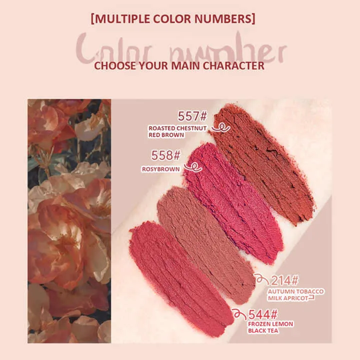 NOVO Kawaii Mushroom Lip Gloss Matte Liquid Lipstick Waterproof and 24 hour Lip Glaze Red Lip Tint Korean Cosmetics