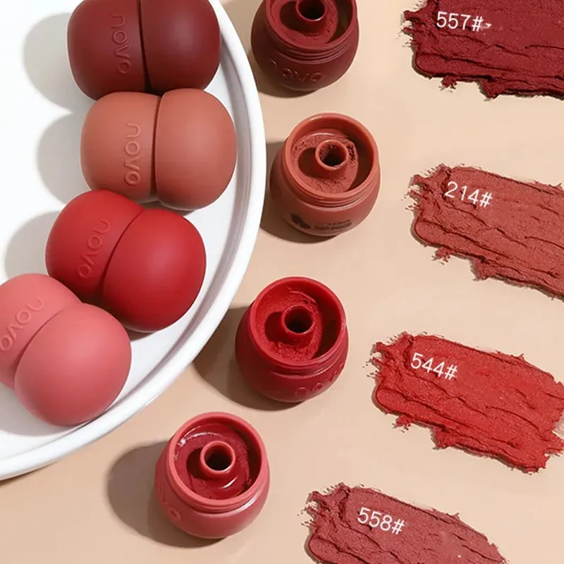 NOVO Kawaii Mushroom Lip Gloss Matte Liquid Lipstick Waterproof and 24 hour Lip Glaze Red Lip Tint Korean Cosmetics