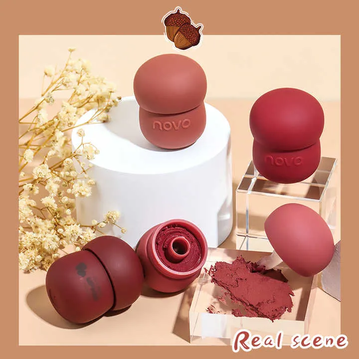 NOVO Kawaii Mushroom Lip Gloss Matte Liquid Lipstick Waterproof and 24 hour Lip Glaze Red Lip Tint Korean Cosmetics