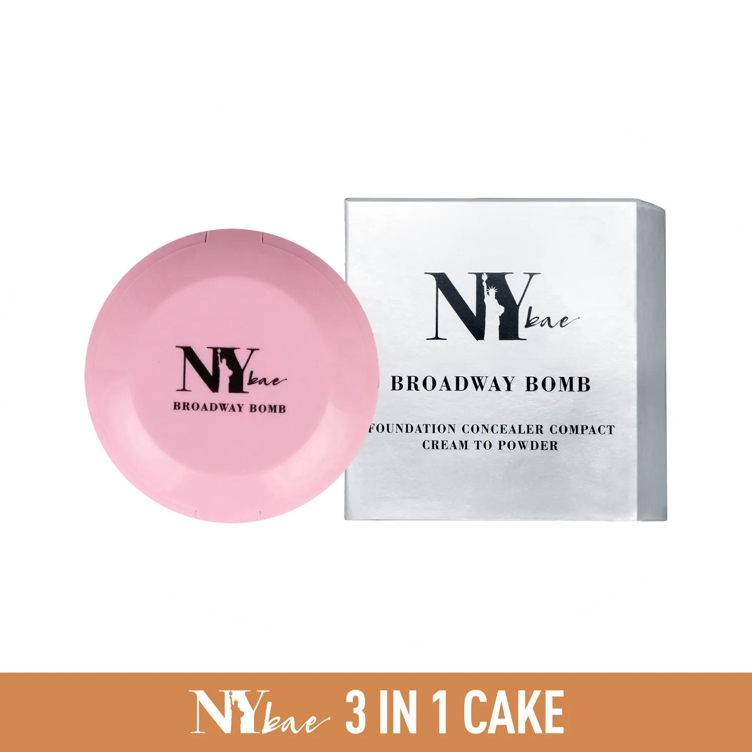 NY Bae 3 in 1 Foundation Concealer and Compact Cake Cream to Powder Texture Broadway Bomb Range - Pearl 3 (Wheatish to Dusky)