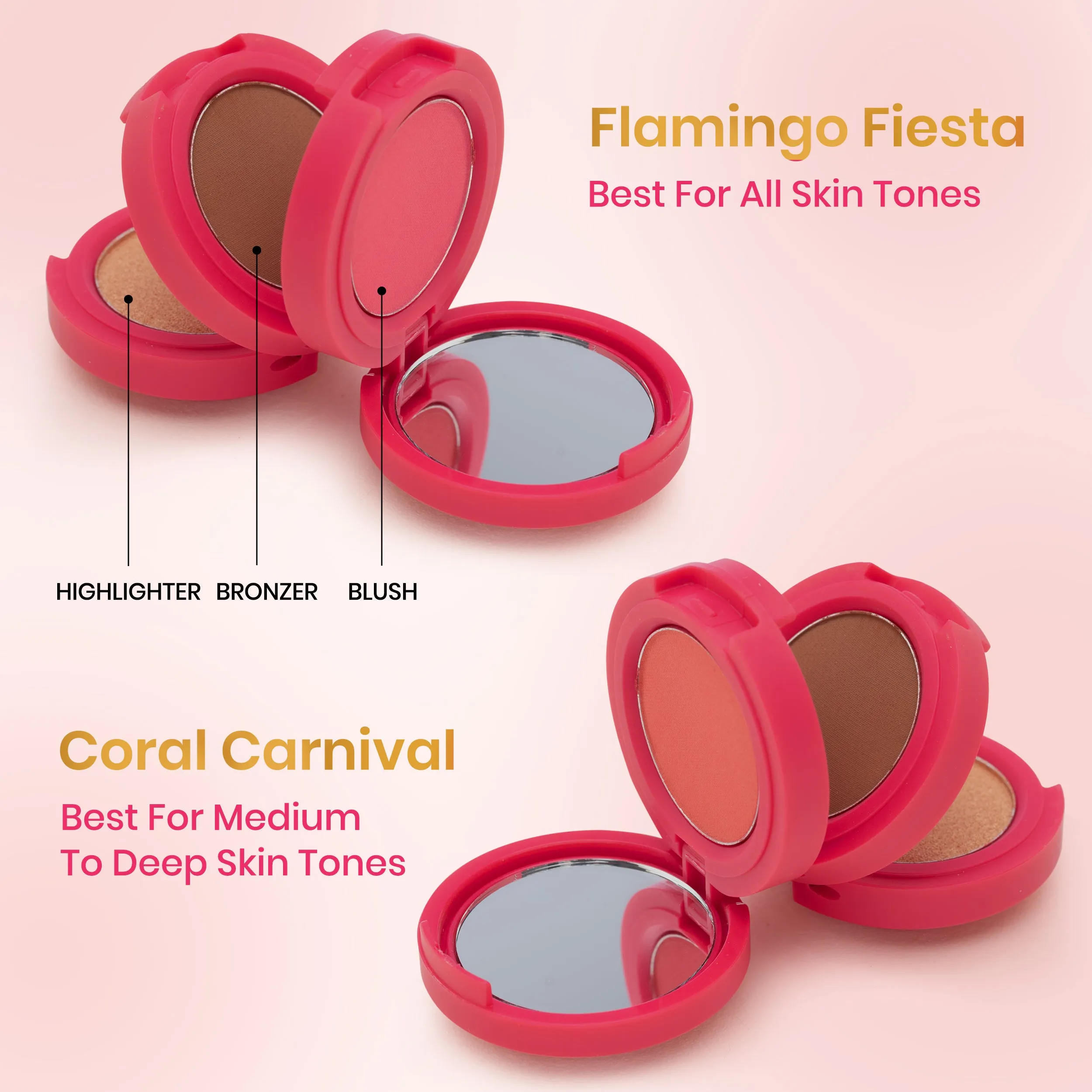 NY Bae 3 in 1 Glam Stack | Blusher and Highlighter | Bronzer | Lip and Cheek Tint | Face Palette | Korean Beauty | Eyeshadow Palette | Makeup Kit - Coral Carnival 03