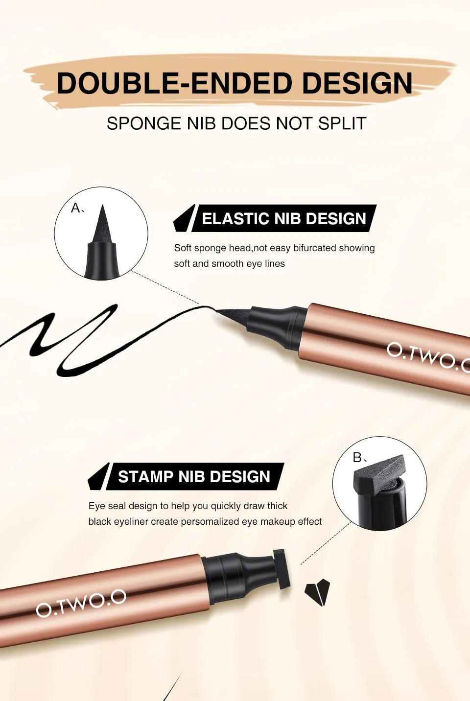 O.TWO.O Eyeliner Stamp Black Liquid Eyeliner Pen/ Waterproof Fast Dry Double-ended Eye Liner Pencil Make-up for Women