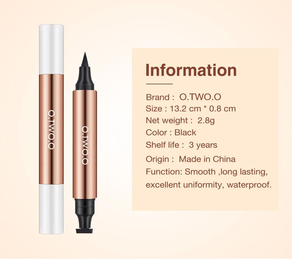 O.TWO.O Eyeliner Stamp Black Liquid Eyeliner Pen/ Waterproof Fast Dry Double-ended Eye Liner Pencil Make-up for Women