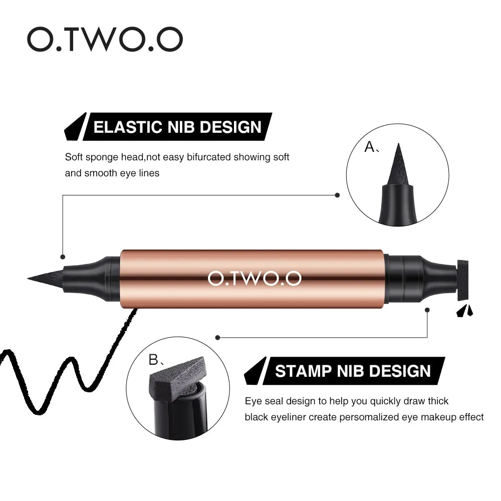 O.TWO.O Eyeliner Stamp Black Liquid Eyeliner Pen/ Waterproof Fast Dry Double-ended Eye Liner Pencil Make-up for Women