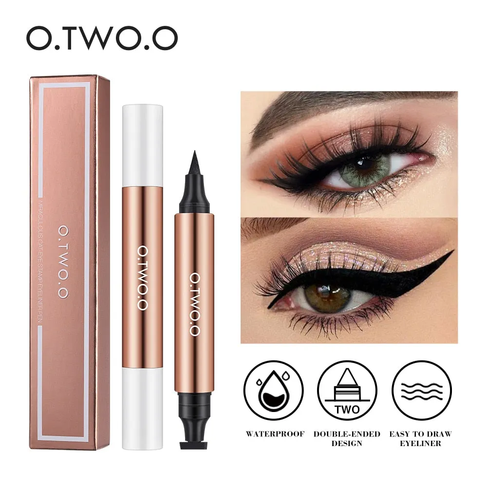 O.TWO.O Eyeliner Stamp Black Liquid Eyeliner Pen/ Waterproof Fast Dry Double-ended Eye Liner Pencil Make-up for Women