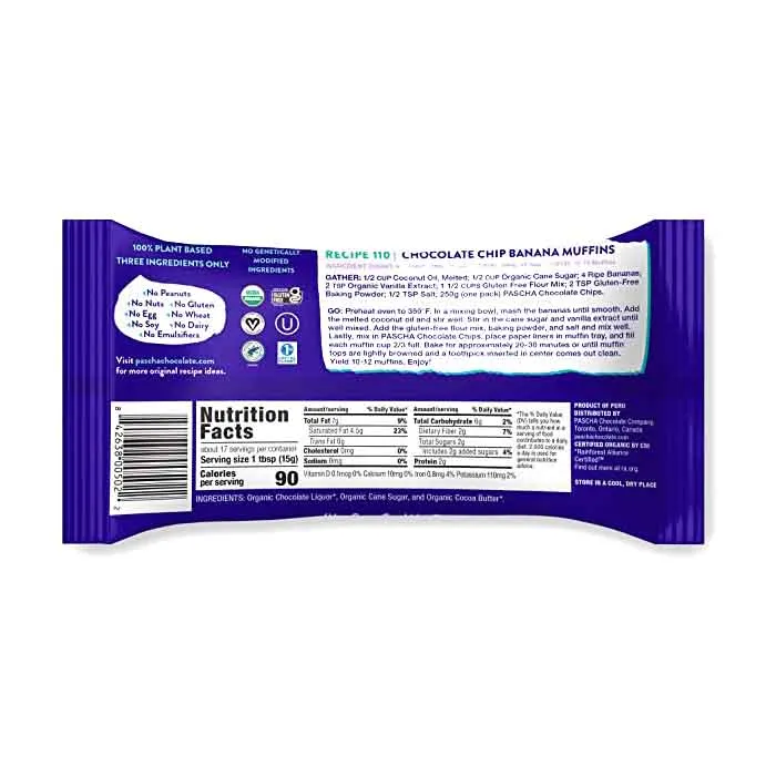 Pascha - 85% Cacao Bitter-Sweet Dark Chocolate Chips, 8.8oz
