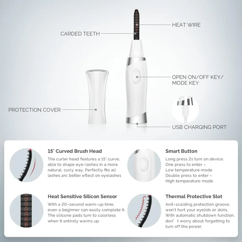 PEIPAI Heated Eyelash Curler, USB Rechargeable Electric Lash Curler with Comb for Makeup Natural Curling Eye Lashes and Long-Lasting Curl Eye Beauty Makeup Tools, Mother'S Day Gifts