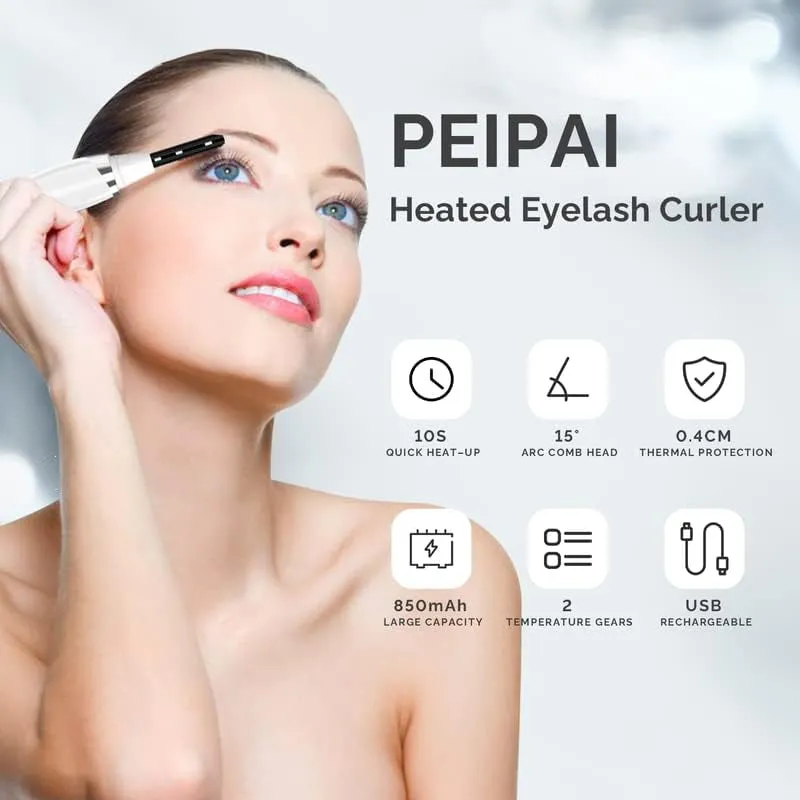 PEIPAI Heated Eyelash Curler, USB Rechargeable Electric Lash Curler with Comb for Makeup Natural Curling Eye Lashes and Long-Lasting Curl Eye Beauty Makeup Tools, Mother'S Day Gifts